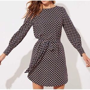 Loft Shift Meadow Ditsy Floral Dress W/Tie Belt Longsleeved Button Cuffs NWOT PM